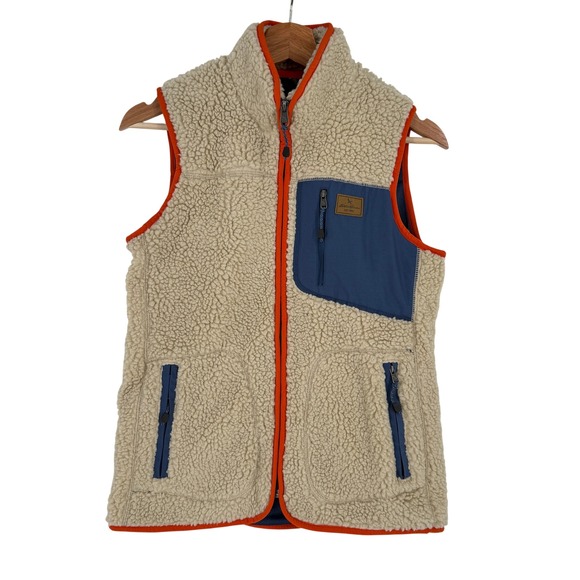 Eddie Bauer Jackets & Blazers - Eddie Bauer Womens XS Sherpa Fleece Vest Cream Orange Blue Full Zip 23802688